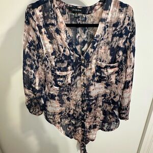 Saks Fifth Avenue Navy and Pink Tie-Dye Blouse